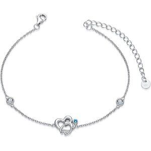 Simulated Aquamarine Stethoscope 925 Silver Heart Charm Bracelet with Birthstone
